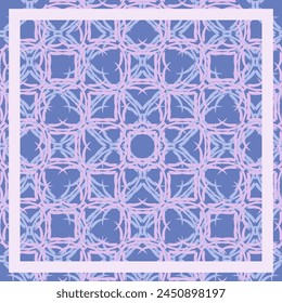 Hand-drawn natural pattern. Square abstract arrangement in pink and purple shades. Background for printing on scarves, postcards, carpets, bandanas, napkins, home textiles, pareos, hijab, covers.