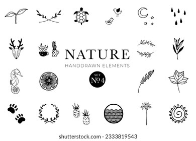 Elementos de la naturaleza dibujados a mano, Ilustraciones del doodle, Dibujos naturales