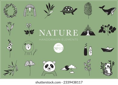 Handdrawn nature elements, Doodle illustrations, Natural drawings