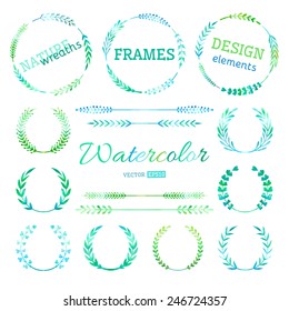 Hand-drawn nature wreaths, frames ans page dividers isolated on white background. All used brushes for wreathes are included. 