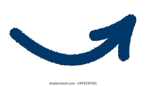 Hand-drawn navy blue arrow curving upward and to the right. Textured edges. Vector illustration.