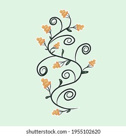 Flor de nata dibujada a mano. Ilustración vector abstracta para tarjeta, pancarta. Cerdos amarillos con hojas verdes giratorias. Diseño floral para la decoración de postal, invitación a la boda, saludo de cumpleaños.