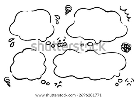 Hand-Drawn Negative Emotion Speech Bubble Set Illustration Showing Worry, Stress, and Confusion in Monochrome