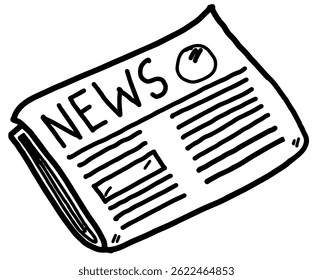 Hand-Drawn Newspaper Illustration – Black and White News Icon Sketch