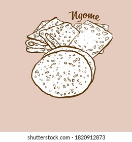 Ilustración del pan de Ngome dibujada a mano. Pan de hadas, normalmente conocido en Mali. Serie de dibujo de vectores.