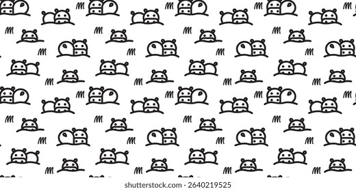 Hand-Drawn Nordic Hippo and Animals Seamless Pattern