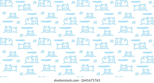 Hand-Drawn Nordic Hippo and Animals Seamless Pattern