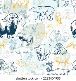 Hand-drawn Northern Animals. Vector  Seamless Pattern.