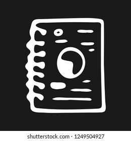 Handdrawn notebook doodle icon. Hand drawn black sketch. Sign symbol. Decoration element. Black background. Isolated. Flat design. Vector illustration.