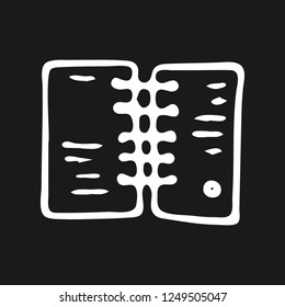 Handdrawn notebook doodle icon. Hand drawn black sketch. Sign symbol. Decoration element. Black background. Isolated. Flat design. Vector illustration.