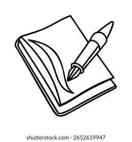 Caneta manuscrita para notebook com desenho de ação de escrita ou de esboço