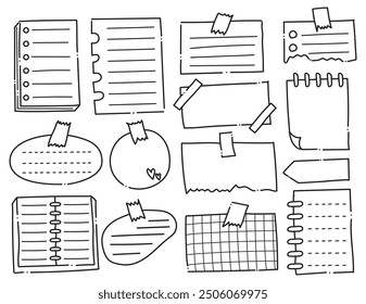 Papel de notas dibujado a mano y garabatos pegajosos | Vector Conjunto de Diseños de papel en blanco, notas y notas