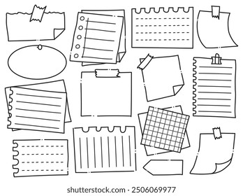 Hand-Drawn Notepaper and Sticky Note Doodles | Vector Set of Blank Paper, Notes, and Memo Designs