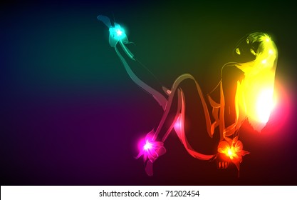 Hand-drawn nude model from a neon. Vector illustration. A light girl's
