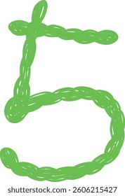 A hand-drawn number 5 in green vine style. Suitable for kids, stickers, posters, and learning materials.