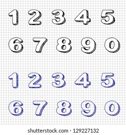 Hand-drawn Numbers. Doodles. Set 2. Vector Sketch