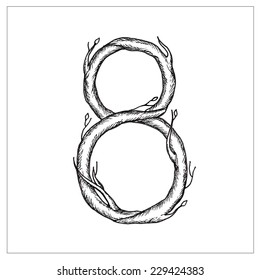 Hand-drawn numbers in the form of tree branches. Vector format isolated on white background. Hand-drawn numbers set. Vector illustration.