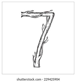 Hand-drawn numbers in the form of tree branches. Vector format isolated on white background. Hand-drawn numbers set. Vector illustration.