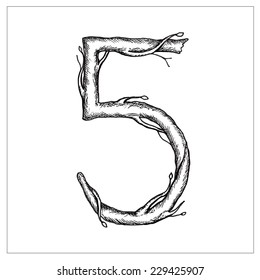 Hand-drawn numbers in the form of tree branches. Vector format isolated on white background. Hand-drawn numbers set. Vector illustration.