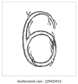 Hand-drawn numbers in the form of tree branches. Vector format isolated on white background. Hand-drawn numbers set. Vector illustration.