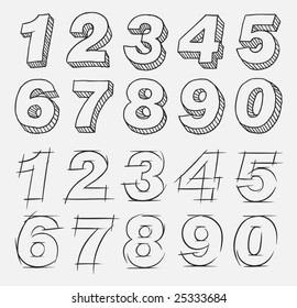 Hand-drawn numbers set. Vector illustration.