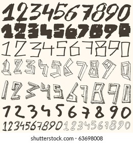 Hand-drawn numbers set. Vector illustration.