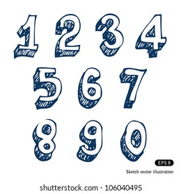 Hand-drawn numbers. Vector sketch illustration isolated on white background