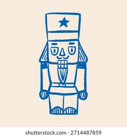 Hand-drawn nutcracker illustration. Christmas tree ornament.