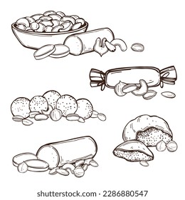 Hand-drawn nuts. Marzipan. Vector sketch  illustration. 