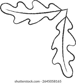 A hand-drawn oak leaf forms a corner with rough edges and bold lines. The sketchy style creates a natural, rustic appearance. Cartoon vector illustration.