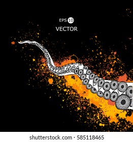 Hand-drawn octopus in the sea. Vector illustration
