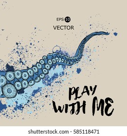 Hand-drawn octopus in the sea. Vector illustration