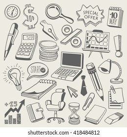 Hand-drawn Office and Business Icons and Illustrations