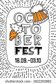 Hand-drawn Oktoberfest poster. Mug of beer. 