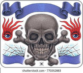Hand-drawn old school tattoo set of death theme.
