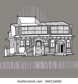 Hand-drawn old town background. 