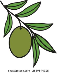 Hand-drawn olive vector icon, perfect for organic, Mediterranean, and culinary-themed designs.