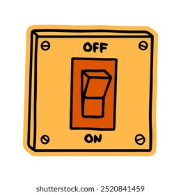 Hand-drawn on off switch illustration. Creative sticker symbolizing control, power, and decision-making. Vector illustration for technology, productivity, and energy management.