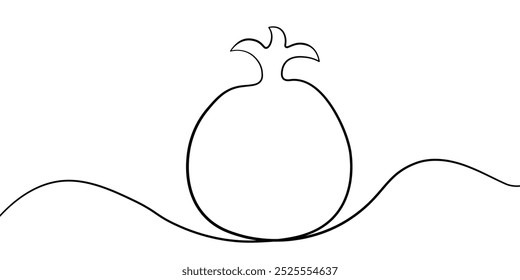 Hand-drawn one-line art with a large pomegranate isolated on a transparent background. Best for Pomegranate Festival, Rosh Hashanah, Persian New Year or Winter Solstice. Vector illustration