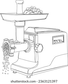 Hand-Drawn One-Line Cartoon Doodle: Meat Mincer Recycling Meat for Minced Meat, Kitchen Accessories for Meat Preparation - Continuous Line Cartoon Illustration