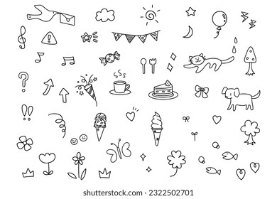 Hand-drawn one-point decorative material, vector.