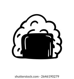Hand-drawn onigiri rice ball triangle icon. Outline line drawing clipart for Japanese food, snack or culture. Simple vector illustration in doodle style.