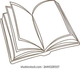 Ilustração de esboço de livro aberto desenhado à mão, perfeito para conceitos de educação, temas de literatura, ícones acadêmicos e promoção de leitura. Ideal para design minimalista, arte vetorial e gráficos de papel de carta.