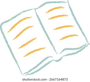 A hand-drawn open book with visible pages in a sketchy style. The illustration depicts an open book with lines suggesting text. Cartoon vector illustration.