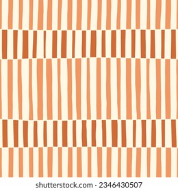 Hand-Drawn Orange and Brown Geometric Checks Vector Seamless Pattern. Modern Retro Palyful Print. Organic Square Shapes