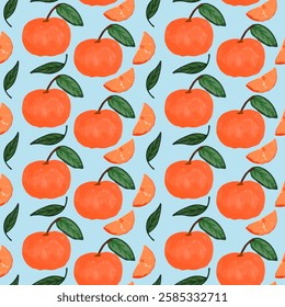 Hand-Drawn Orange Citrus Fruit Seamless Pattern