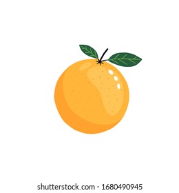 Hand-drawn orange isolated on white background in simple flat style. Bright modern fruit illustration for print and web.