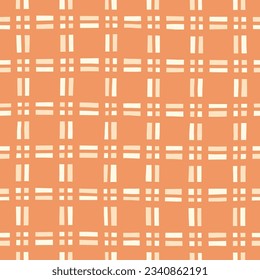 Hand-Drawn Orange and White Geometric Checks Vector Seamless Pattern. Modern Retro Palyful Print. Organic Square Shapes