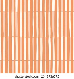 Hand-Drawn Orange and White Geometric Stripes Vector Seamless Pattern. Modern Retro Palyful Print. Organic Square Shapes