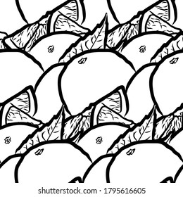 Handdrawn Oranges seamless pattern. Black and white hand drawn illustration. Icon sign for print and labelling.